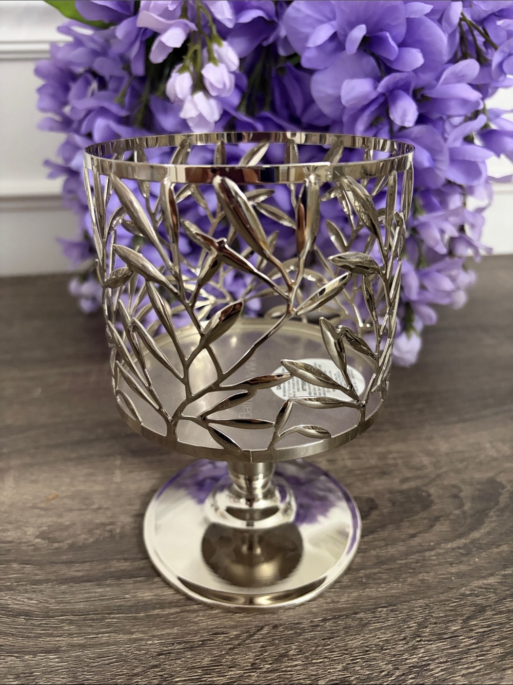 BBW Silver Leaf Cutout Pedestal Candle Holder